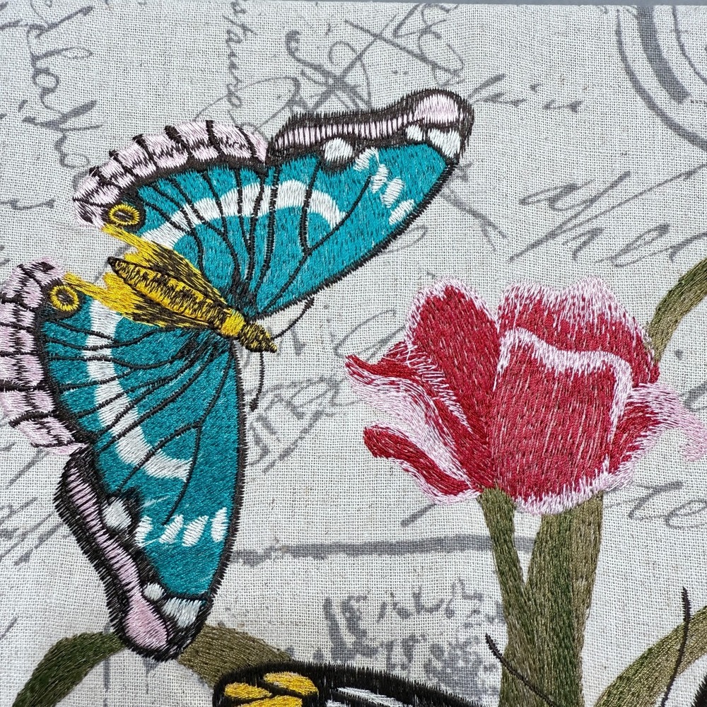 Bed Bath & Beyond Embroidered Butterflies Flower Wall Art 12x12 Boho Shabby Chic - Picture 3 of 5